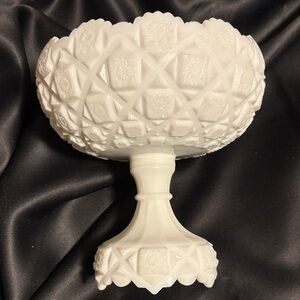 Westmoreland Old Quilt Milk Glass Pedestal Compote